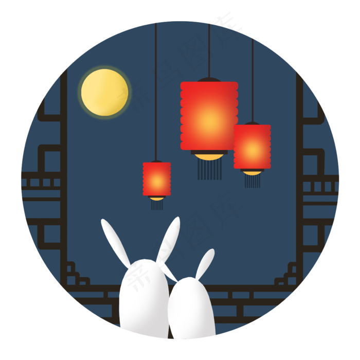 中秋节月亮圆月中秋佳节兔子灯笼