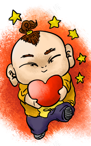 手绘国庆节爱心小胖子