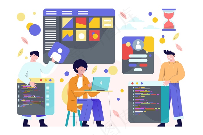 平面手绘web开发人员插图