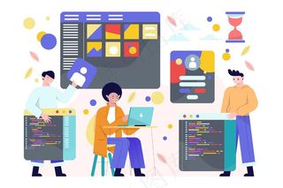 平面手绘web开发人员插图