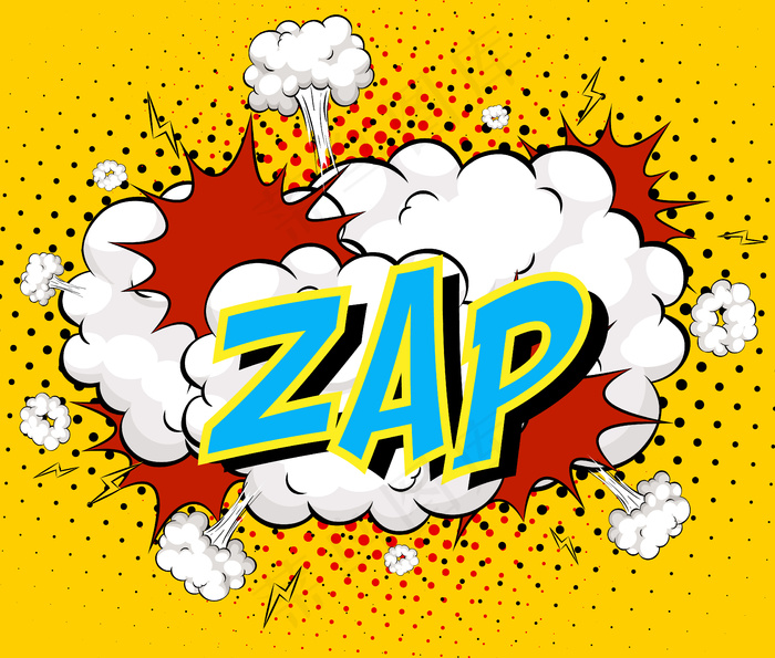 漫画云爆炸背景上的单词zapeps,ai矢量模版下载