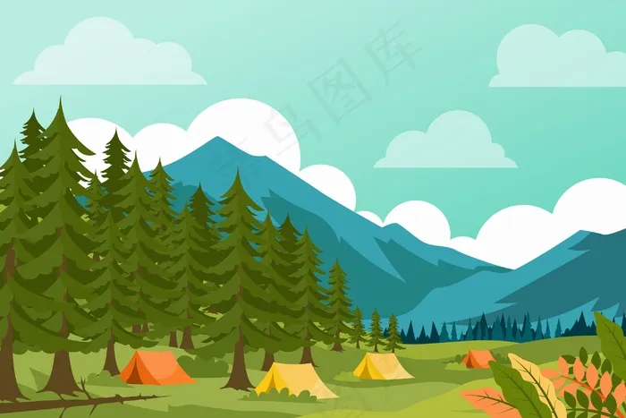 野营区森林景观插图eps,ai矢量模版下载