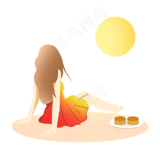 中秋节女孩赏月月饼月亮素材