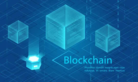 加密货币和区块链概念、数据动力中心、云数据存储等轴测图。