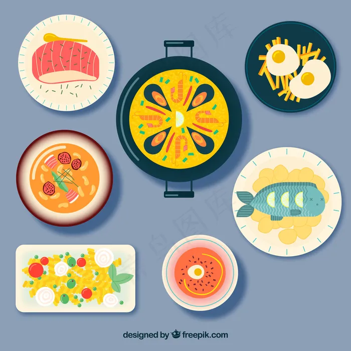 美食收藏顶视图eps,ai矢量模版下载