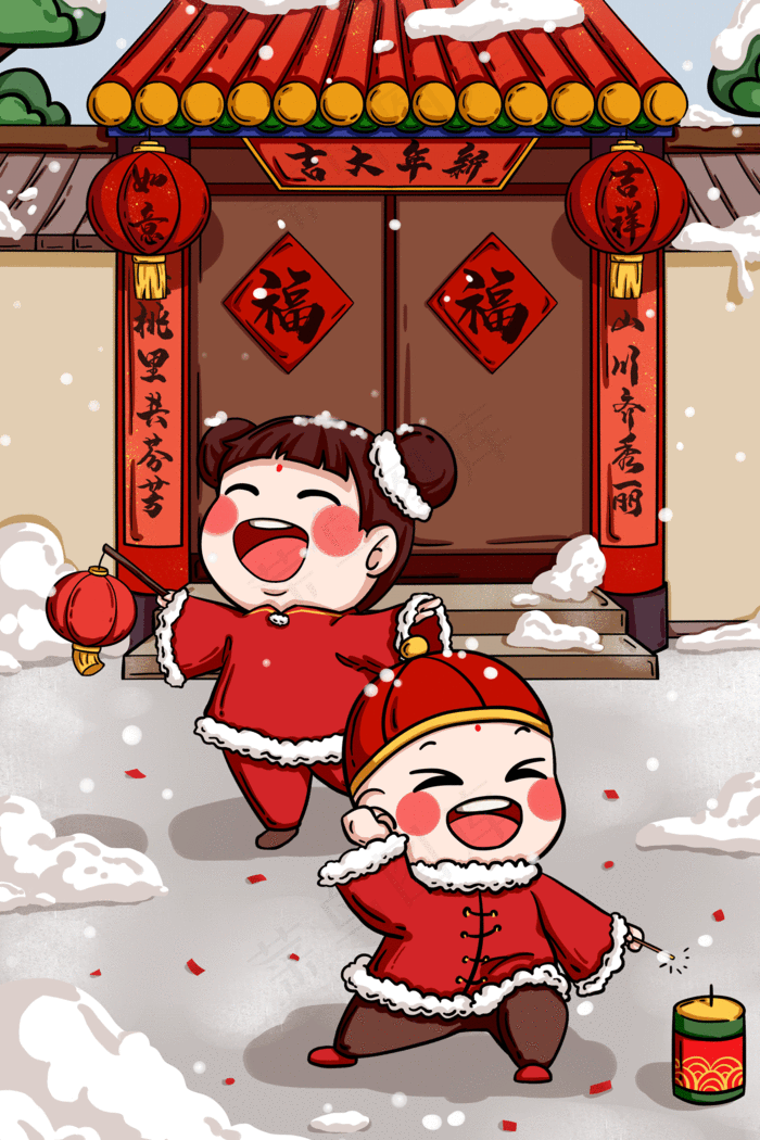 可爱福娃迎新年新春(1920*2880px 300dpi )ai矢量模版下载