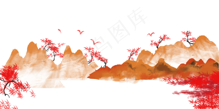 秋天秋季红色树木(4000X2000(DPI:300))psd模版下载