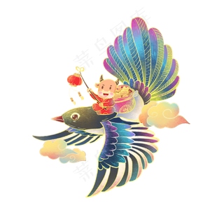 国潮2021牛年春节喜鹊卡通牛