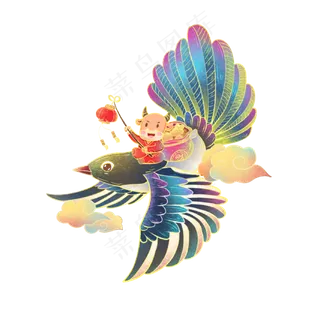 国潮2021牛年春节喜鹊卡通牛