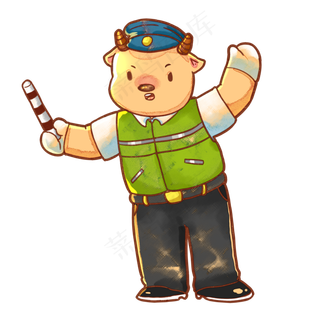 牛年新年牛牛创意交警小牛