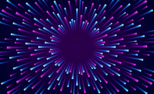 大数据分析梯度霓虹紫蓝爆发耀斑波径向能量。黑色背景的复古现代科技