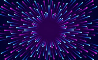 大数据分析梯度霓虹紫蓝爆发耀斑波径向能量。黑色背景的复古现代科技