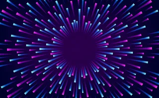 大数据分析梯度霓虹紫蓝爆发耀斑波径向能量。黑色背景的复古现代科技