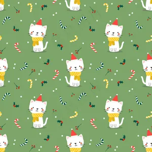 可爱的猫在圣诞节主题无缝模式
