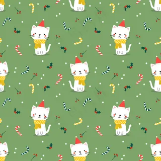 可爱的猫在圣诞节主题无缝模式