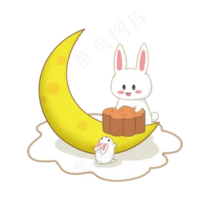 中秋节卡通手绘白色可爱兔子吃月