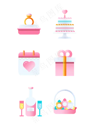 精美婚礼图标七夕情人节求爱结婚