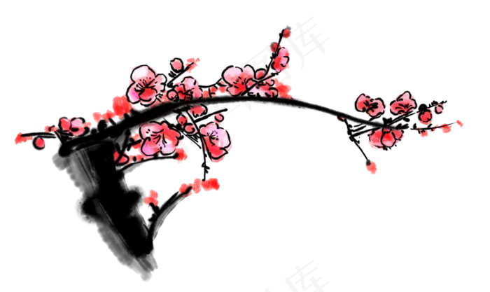 中国风花卉水墨梅花(3000X1788(DPI:300))psd模版下载