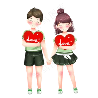 七夕情人节情侣装png透明底