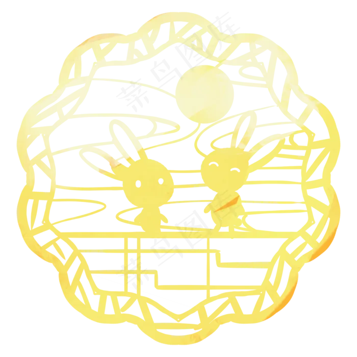 中秋玉兔剪纸(2000X2000(DPI:300))psd模版下载