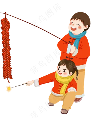 新年放鞭炮的孩子