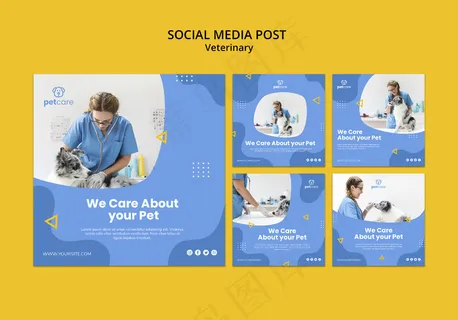 女人和狗兽医社交媒体帖子模板