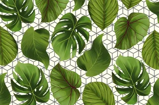具有几何背景的热带叶子