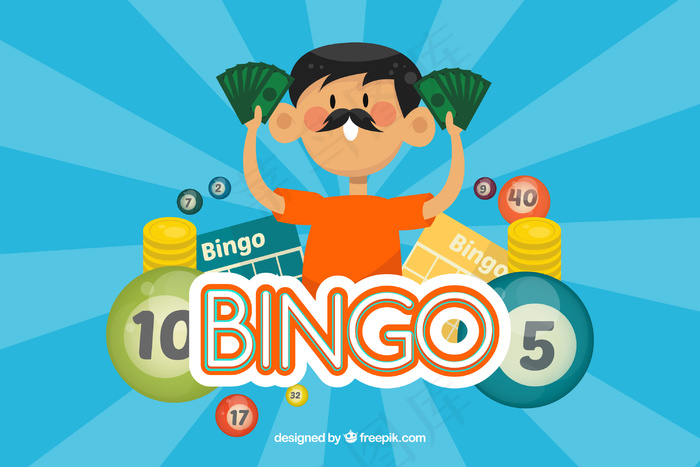 有钞票宾果游戏背景的男人