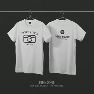 正面和背面t恤模型样机，带衣架