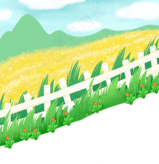 手绘卡通麦田秋景免扣元素