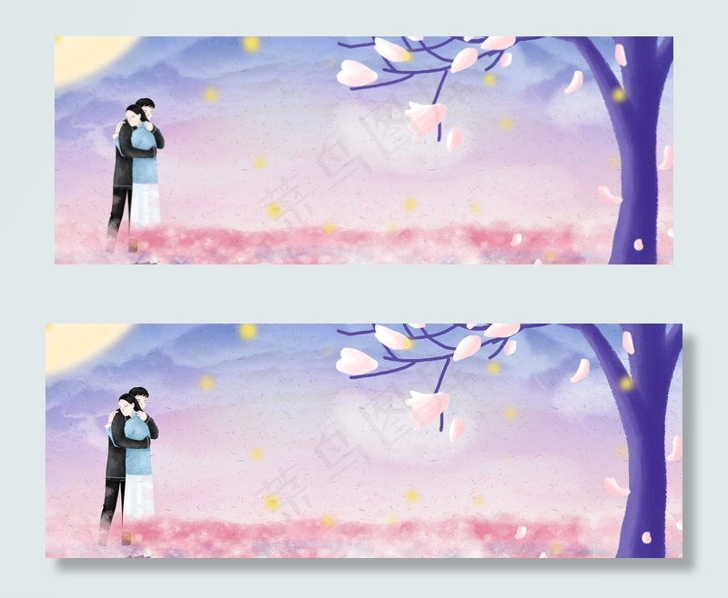 花前月下情侣banner(1900*700px 	       )psd模版下载