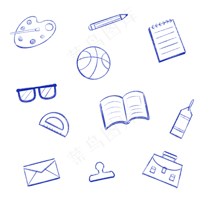 蓝色手绘学习用品涂鸦