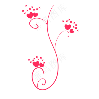七夕花纹爱心玫红免抠