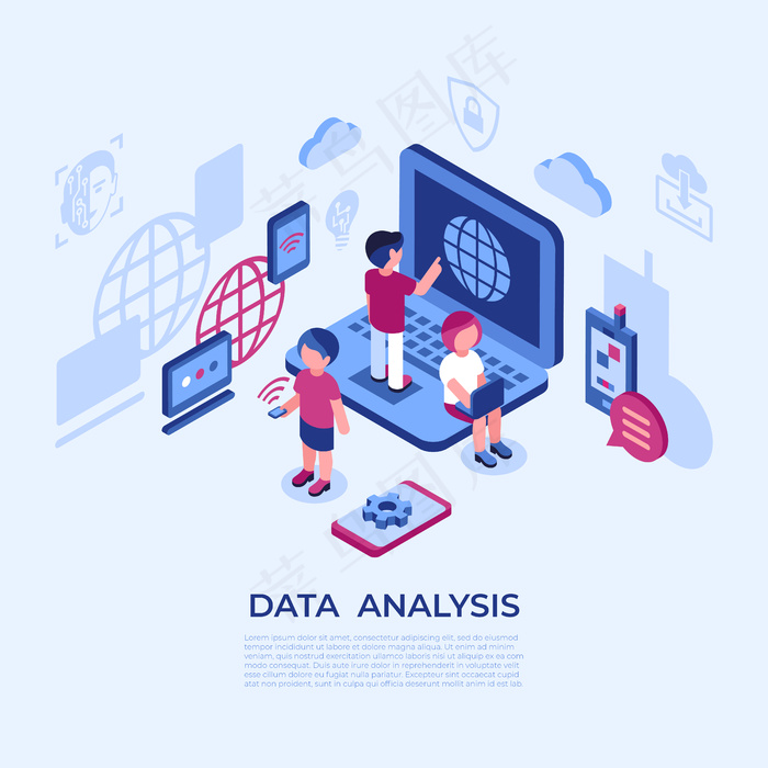 虚拟现实数据分析图标与人
