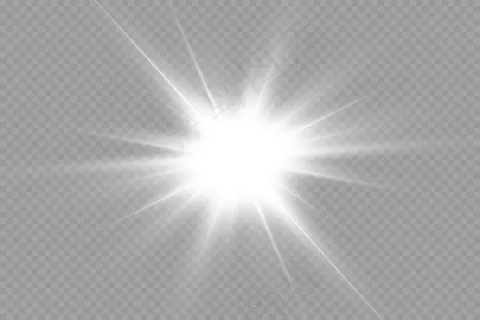 白光在透明的背景上爆炸。和雷在一起。透明的阳光，明亮的闪光。特殊镜头闪光效果。