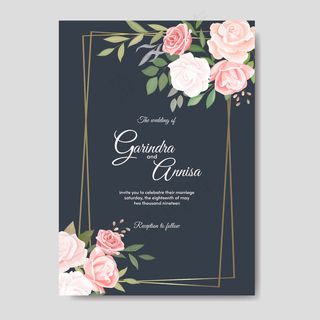 带美丽玫瑰的婚礼请柬
