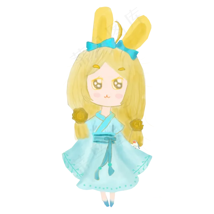 卡通手绘中秋节玉兔拟人免抠png(2000X2000(DPI:300))psd模版下载
