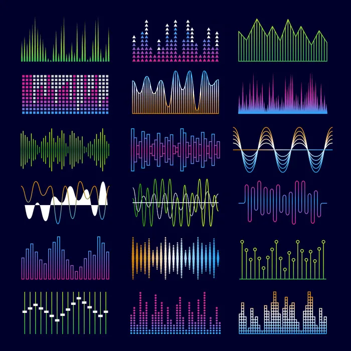 声波。音乐符号均衡器形成信号语音脉冲模板。eps,ai矢量模版下载