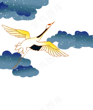 手绘丹顶鹤飞翔