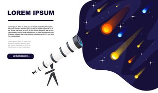 通过望远镜观察不同颜色和形状的流星和彗星