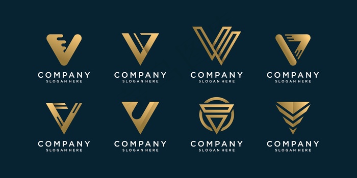 一套字母v标志集合与黄金概念eps,ai矢量模版下载