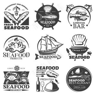 黑色海鲜徽章集餐厅和市面新鲜海鲜最高品质海鲜鲜鱼说明