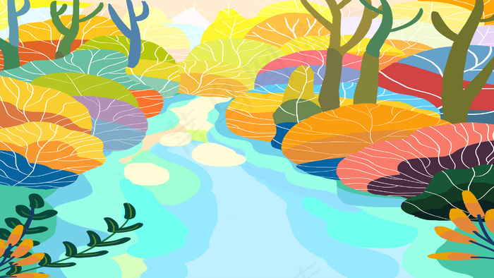 手绘唯美立秋插画背景