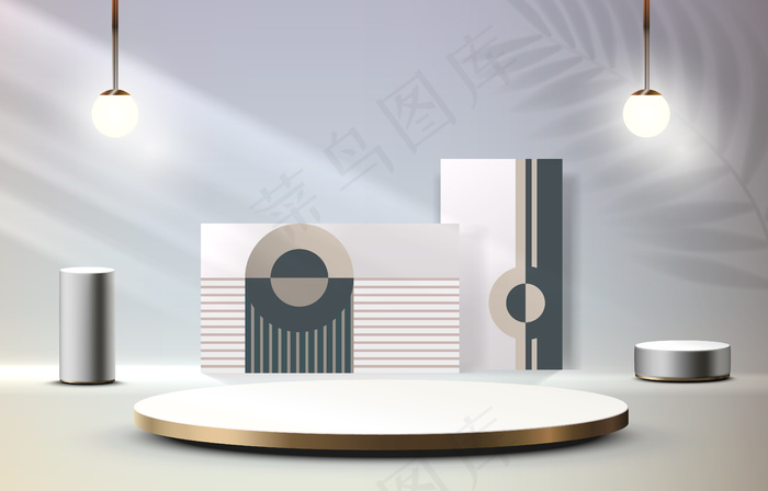 舞台领奖台带灯光舞台领奖台场景带获奖装饰元素背景向量