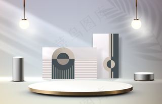 舞台领奖台带灯光舞台领奖台场景带获奖装饰元素背景向量