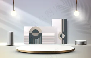 舞台领奖台带灯光舞台领奖台场景带获奖装饰元素背景向量