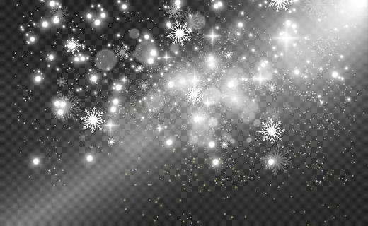 下雪了。透明背景上有很多雪。冬季背景。雪花从天而降。