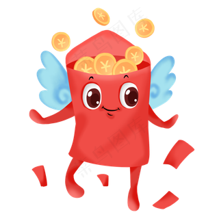 双十一拟人红包翅膀卡通可爱飞翔
