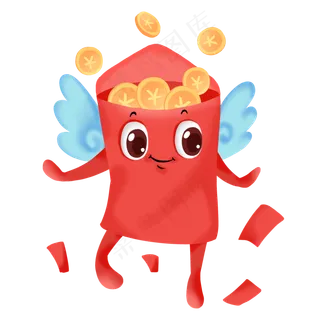 双十一拟人红包翅膀卡通可爱飞翔 双十一拟人红包翅膀卡通可爱飞翔