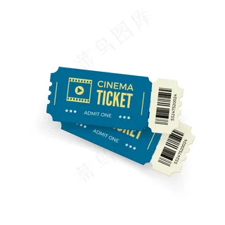 电影票。白色背景的蓝色电影票。现实电影票模板。插图